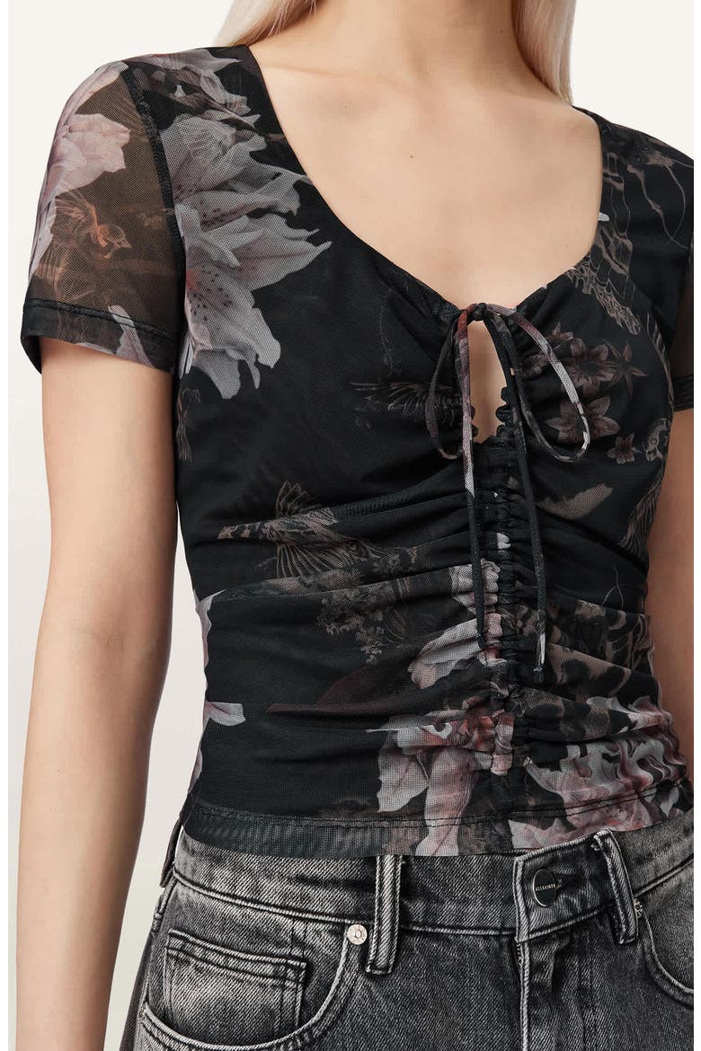 Gabby Floral Print Mesh Top, Alternate, color, CRYSTAL BLACK