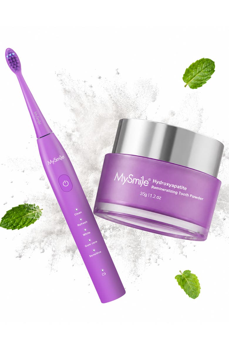DY156 Essential Sonic Toothbrush and Nano-Hydroxyapatite Tooth Powder Set, Main, color, Purple