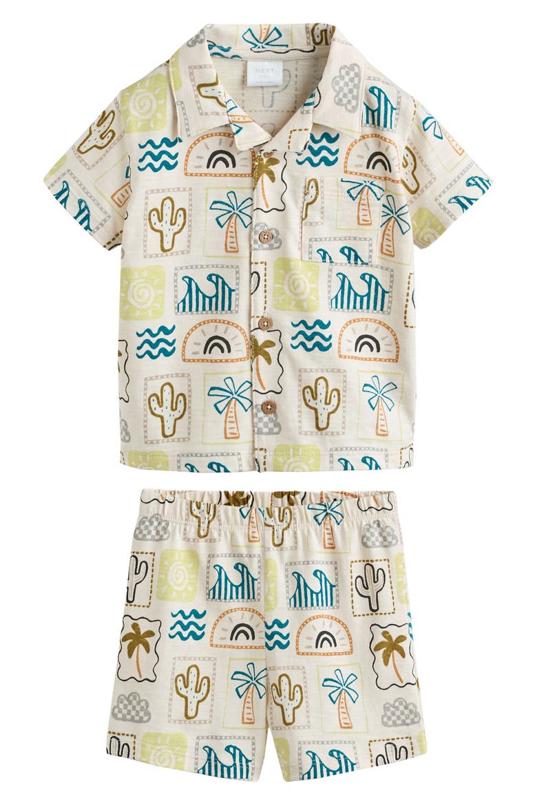 Fluro Tile Cotton Camp Shirt & Shorts Set, Main, color, NEUTRAL