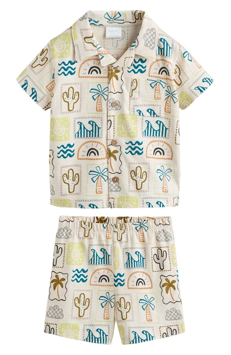 NEXT Fluro Tile Cotton Camp Shirt & Shorts Set, Main, color, Neutral