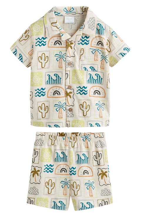 Fluro Tile Cotton Camp Shirt & Shorts Set (Baby)