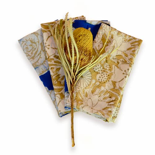 Ichcha Mix & Match Block Print Cotton Napkins In Gold