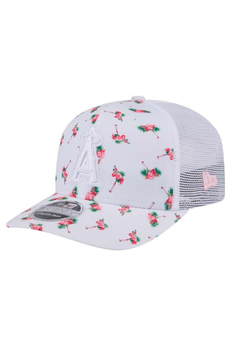 Men's New Era  White Los Angeles Angels Flamingo Mesh Back 9SEVENTY Stretch-Snap Hat, Main, color, White