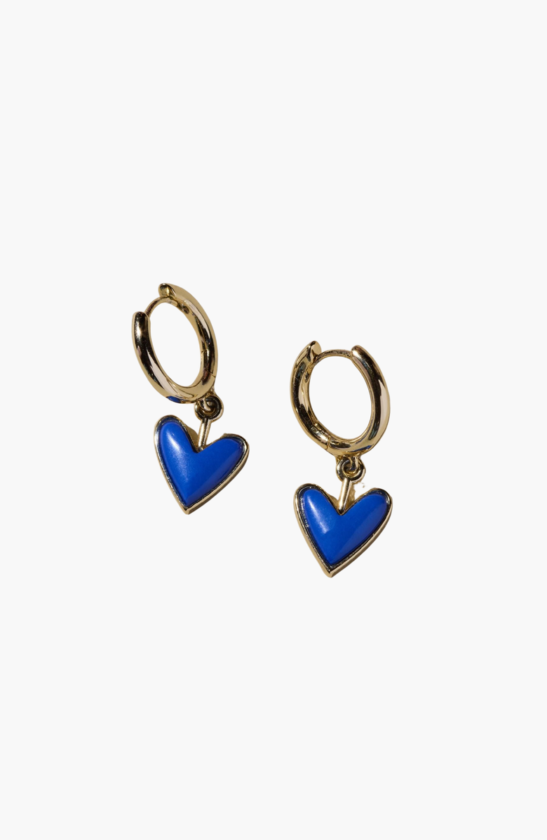 Nickel & Suede Sweetheart Huggie Earrings, Main, color, Blue Stone / Gold Metal