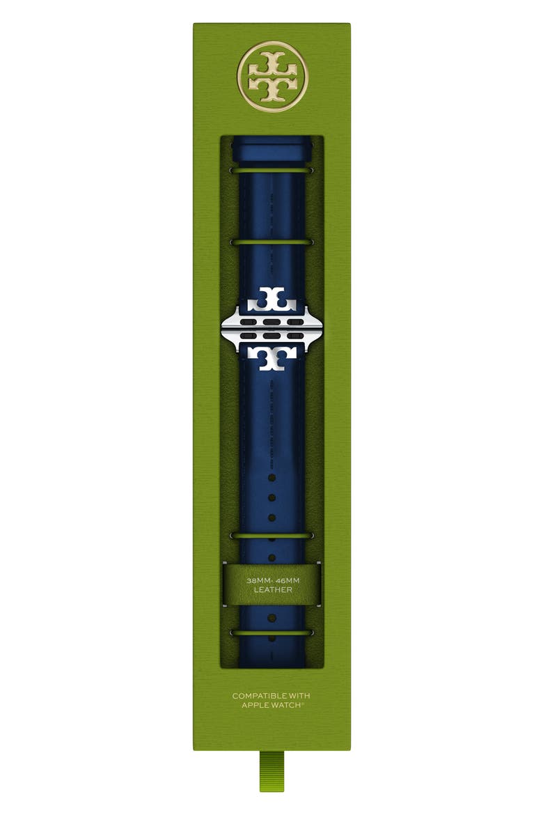 The Kira Leather 20mm Apple Watch® Watchband, Alternate, color, NAVY