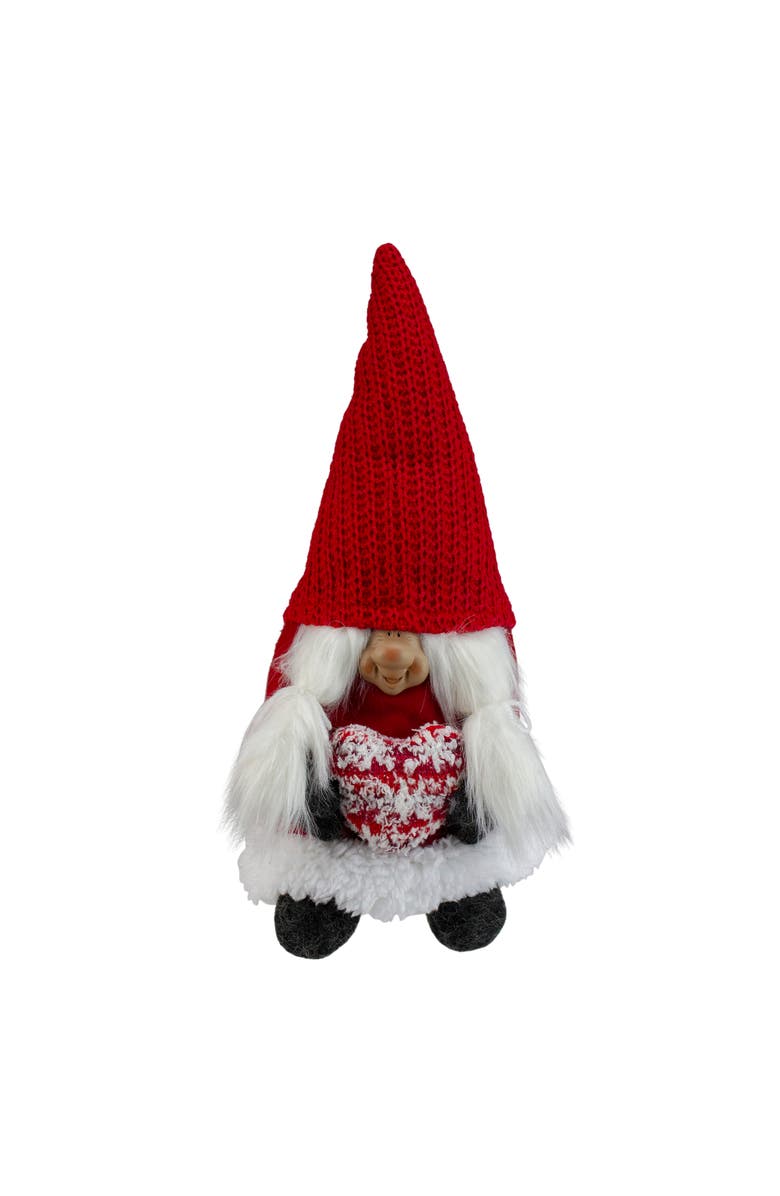 Northlight Smiling Woman Gnome with Heart Christmas Figure - 13.5", Main, color, Red