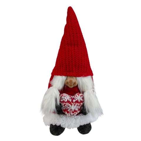 Smiling Woman Gnome with Heart Christmas Figure - 13.5"