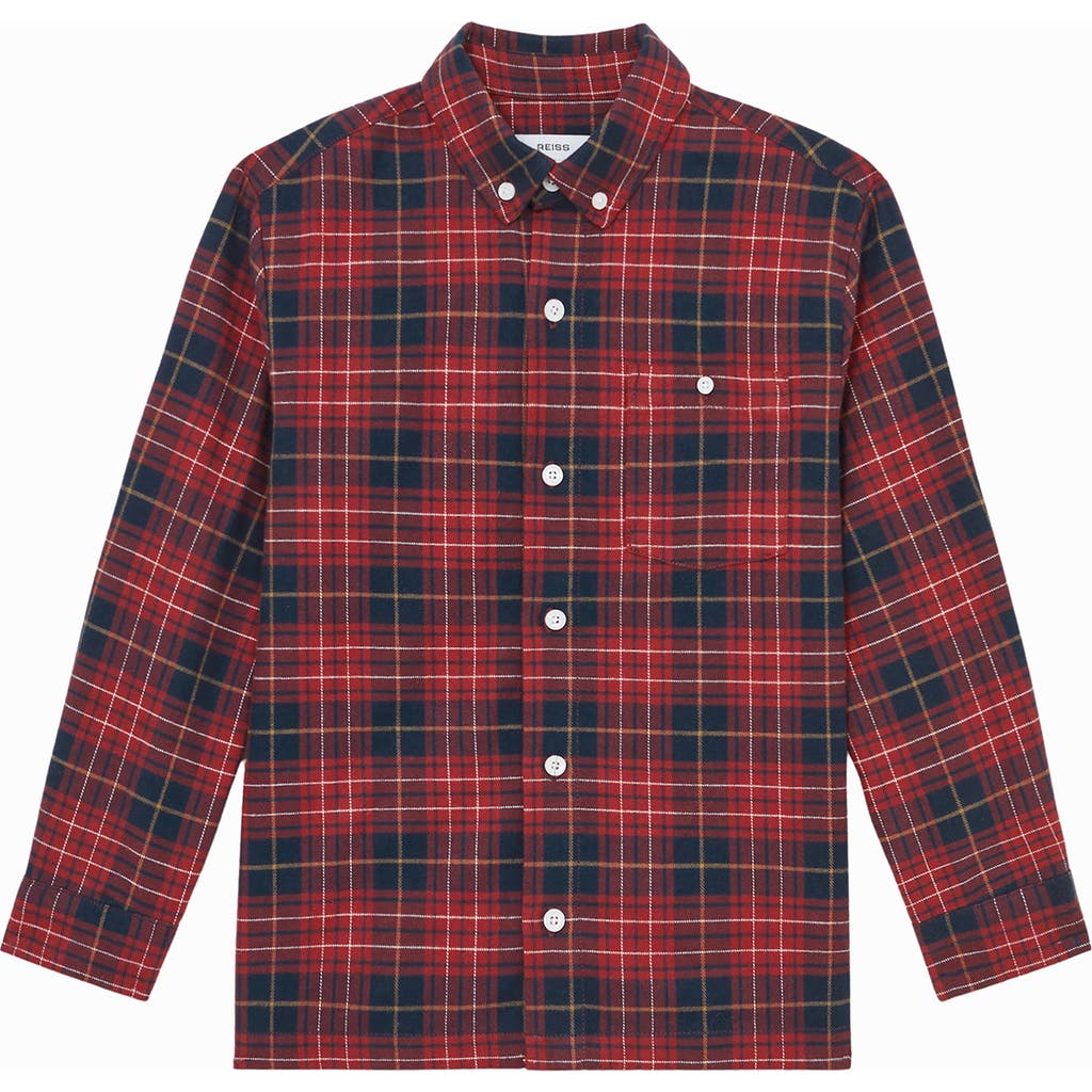 Reiss Red Navy Blue Bronts Checked Cotton Shirt 9 In Multi