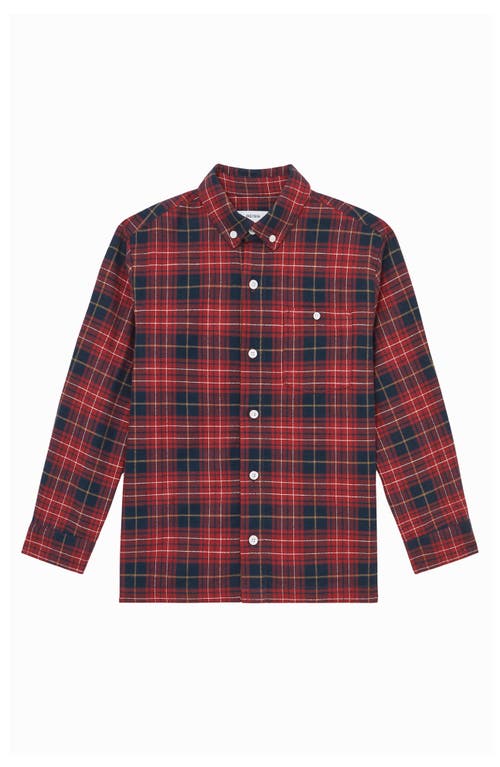 Reiss Red Navy Blue Bronts Checked Cotton Shirt 9 In Red