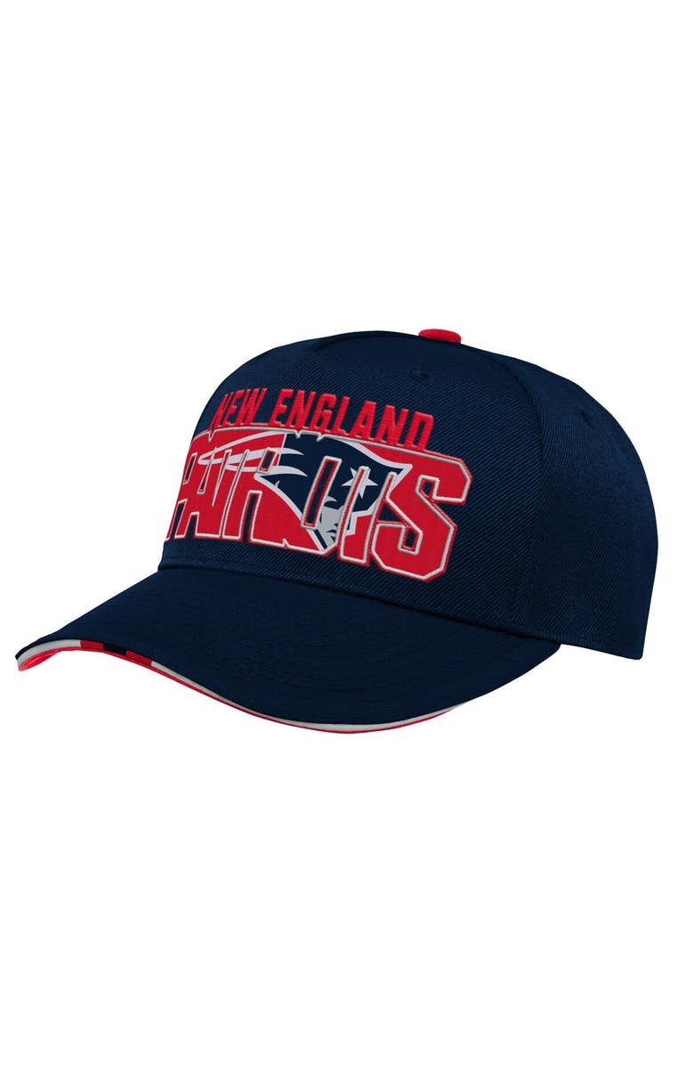 Outerstuff Youth Navy New England Patriots On Trend Precurved A-Frame Snapback Hat, Main, color, Navy