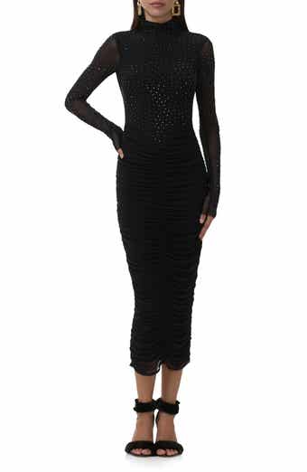 AFRM Cruz Rhinestone Long Sleeve Mesh Midi Dress