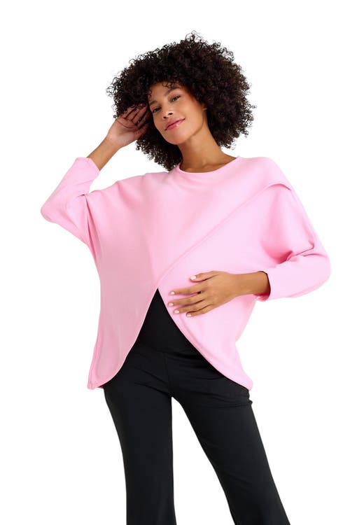 Accouchée Let Loose Crossover Long Sleeve Maternity Nursing Knit Top In Pink