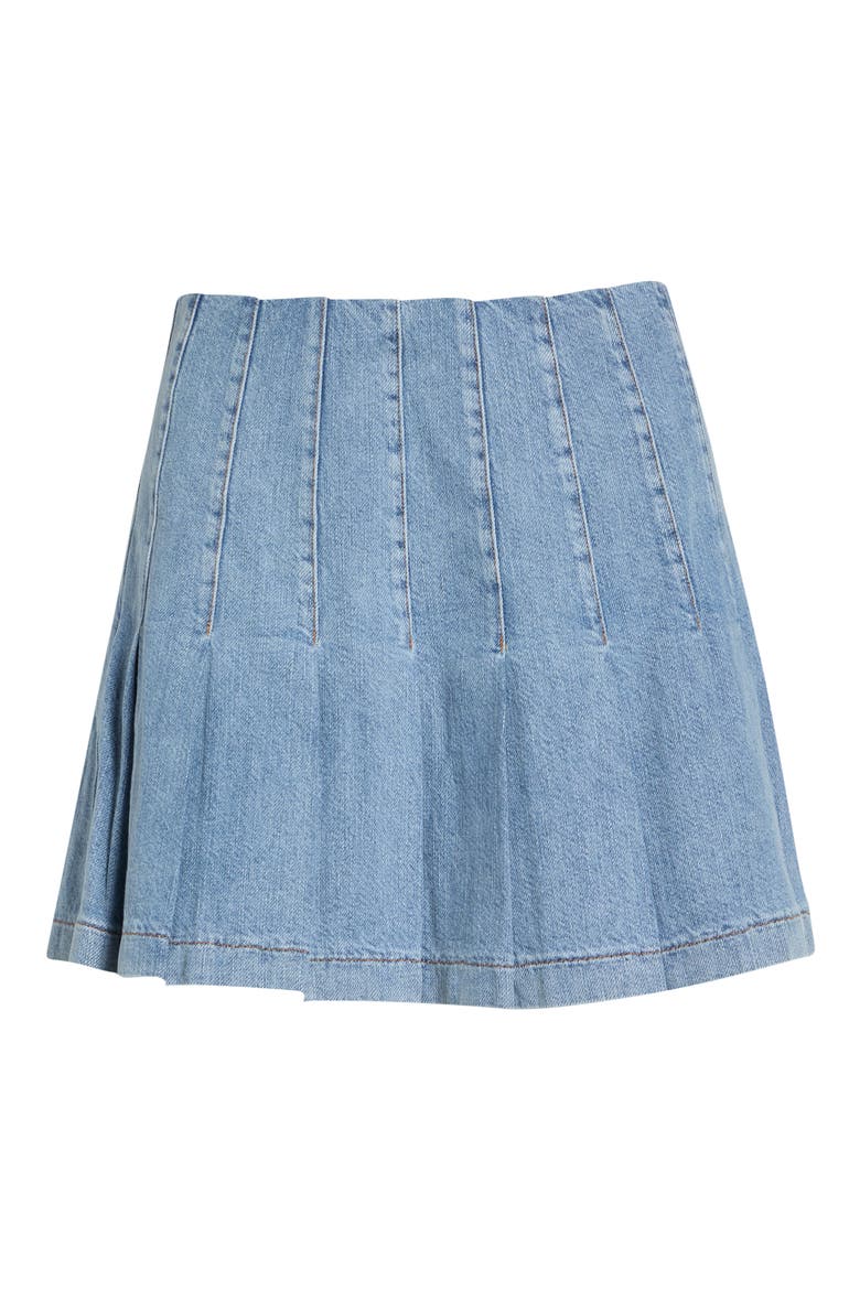 Carter Pleated Denim Miniskirt, Main, color, ROCKSTAR BLUE
