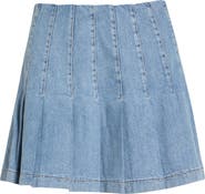 Alice + Olivia Carter Pleated Denim Miniskirt