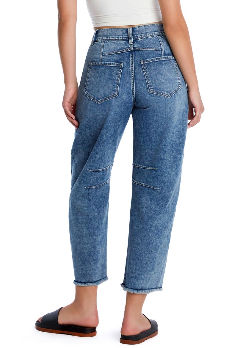 Frayed High Waist Crop Barrel Jeans, Alternate, color, FRANTASTIC BLUE