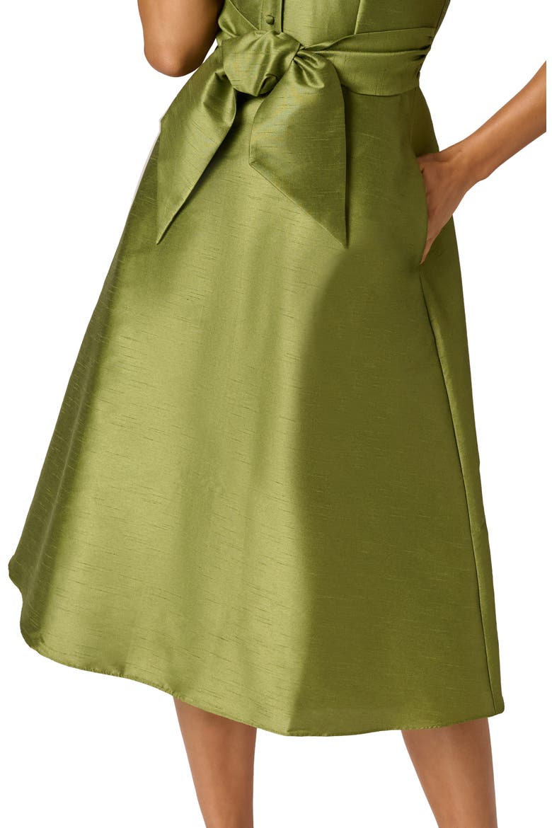 Sleeveless Tie Front Dupioni Midi Dress, Alternate, color, OLIVE