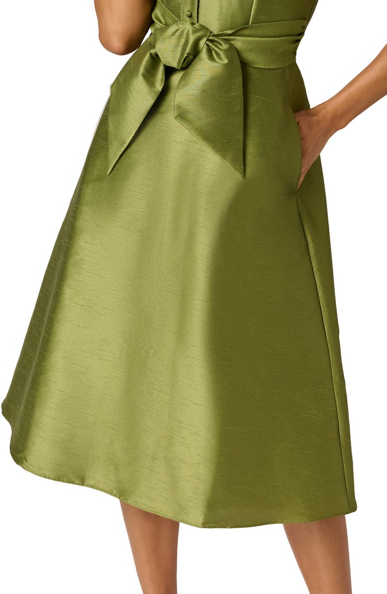 Adrianna Papell Sleeveless Tie Front Dupioni Midi Dress, Main, color, Olive