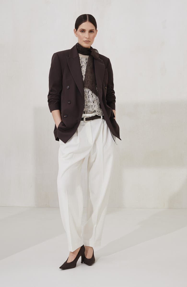 Brunello Cucinelli Pussybow top with monili, Alternate, color, Cocoa