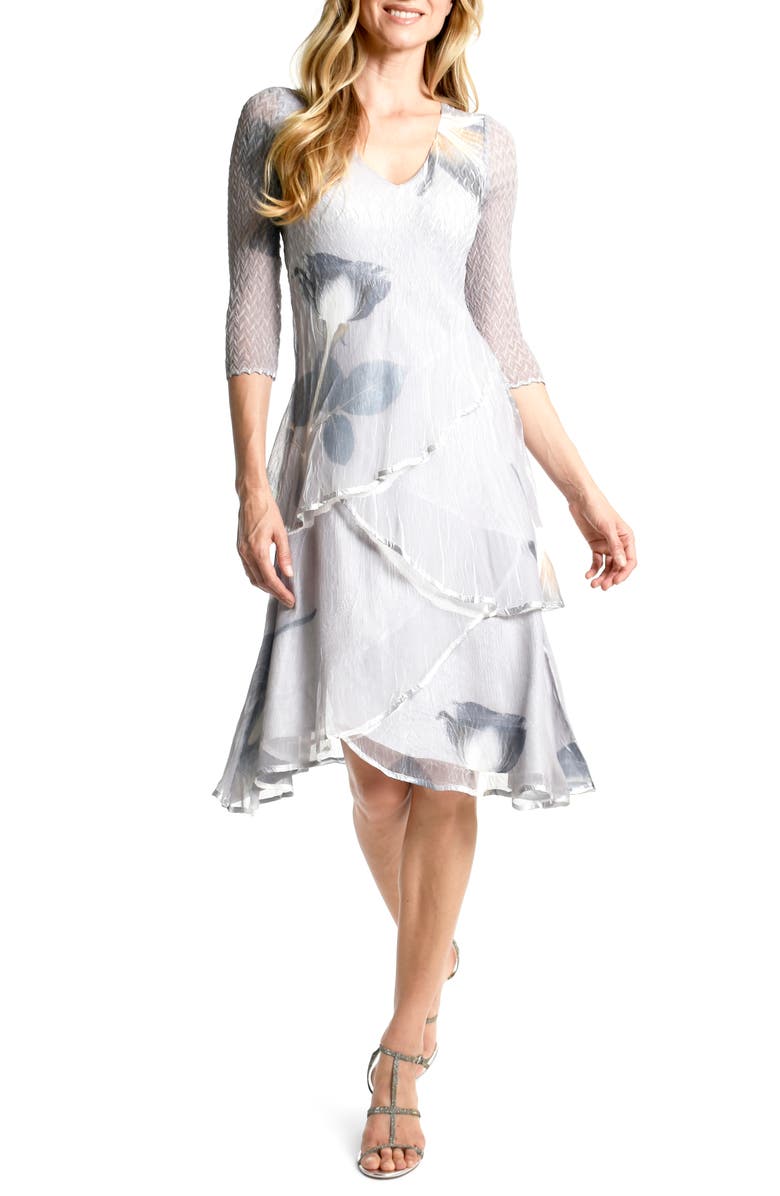 Komarov Tiered Chiffon Cocktail Midi Dress, Main, color,