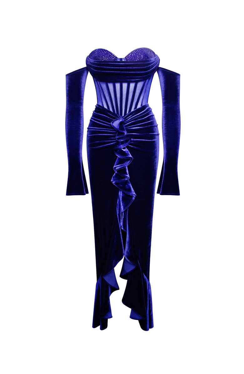 Miss Circle Taylee Long Sleeve Off Shoulder Corset Velvet Gown, Alternate, color, 