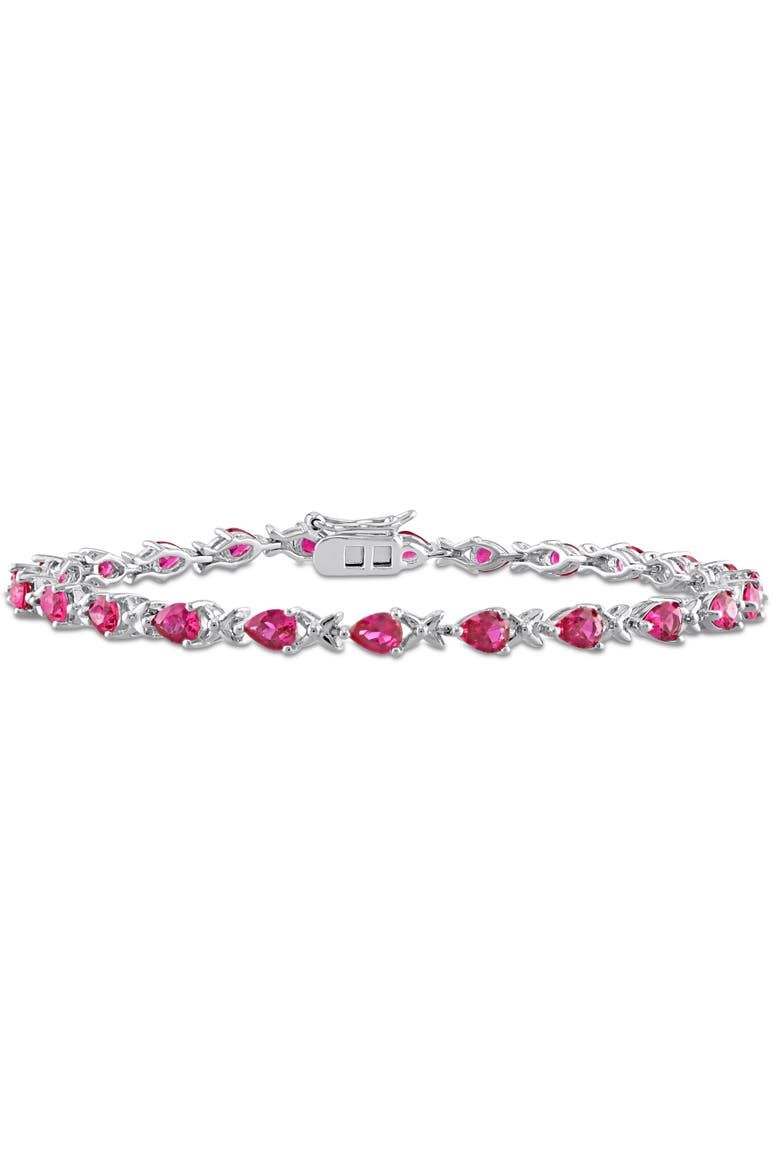 Lab-Created Gemstone Pear X Link Bracelet, Main, color, Lab-Created Ruby