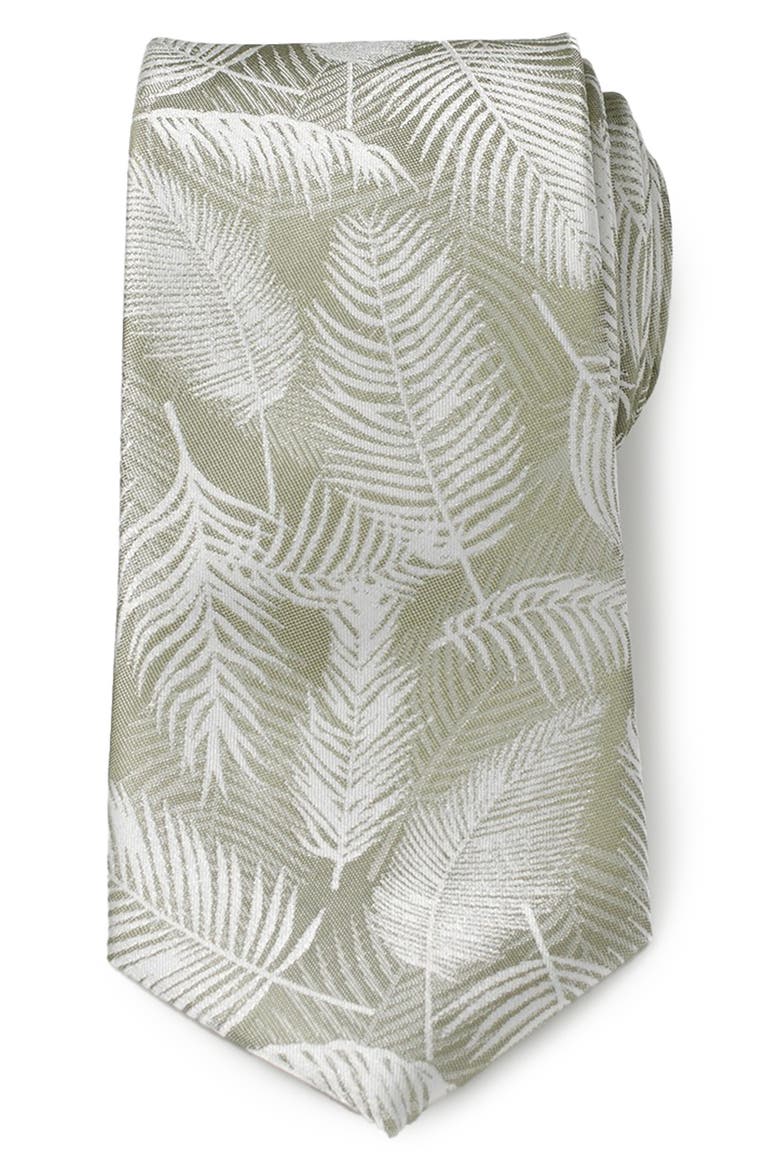 Palm Leaf Print Silk Blend Tie, Main, color, GREEN
