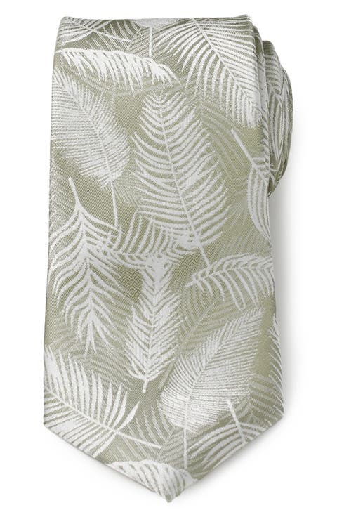 Palm Leaf Print Silk Blend Tie