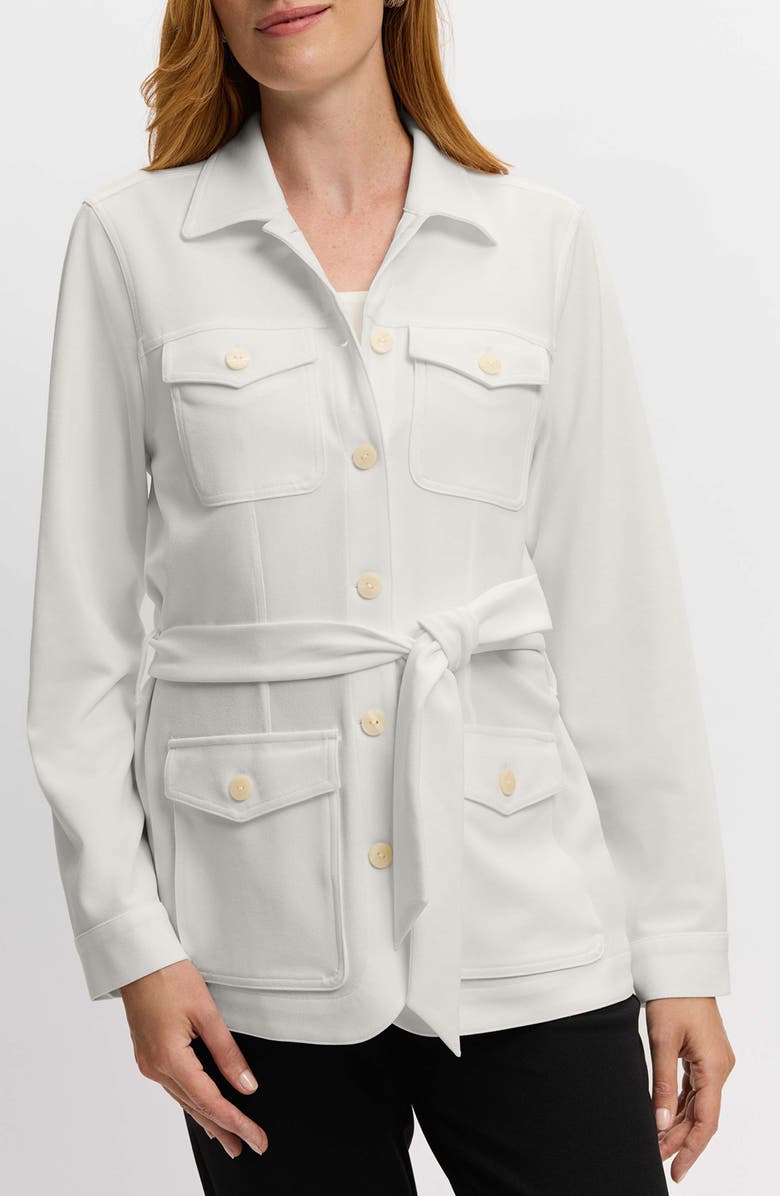 Foxcroft Stella Crepe Knit Utility Jacket, Alternate, color, Ecru
