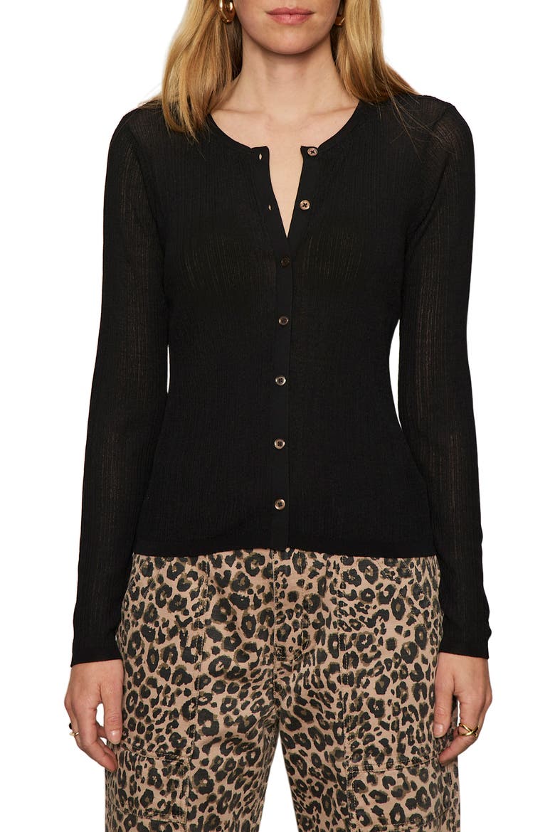 Lightweight Rib Cardigan, Alternate, color, BLACK