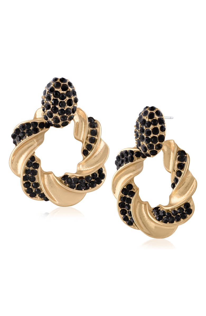 JARDIN Pavé Crystal Twist Stud Earrings, Main, color, Black/ Gold