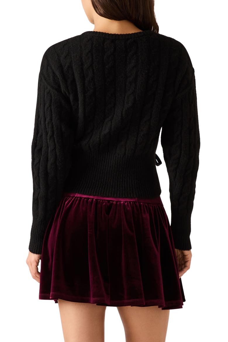 Saidee Ribbon Detail Cable Cardigan, Alternate, color, BLACK