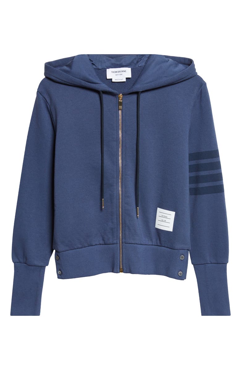 Thom Browne 4-Bar French Terry Full Zip Hoodie, Main, color, Navy
