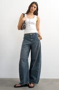 Topshop Rib Knit Half Placket Stretch Cotton Tank