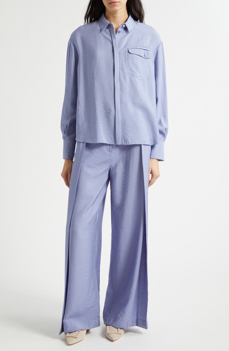 Emporio Armani Reverse Pleat Techno Rayon Wide Leg Pants, Alternate, color, Purple