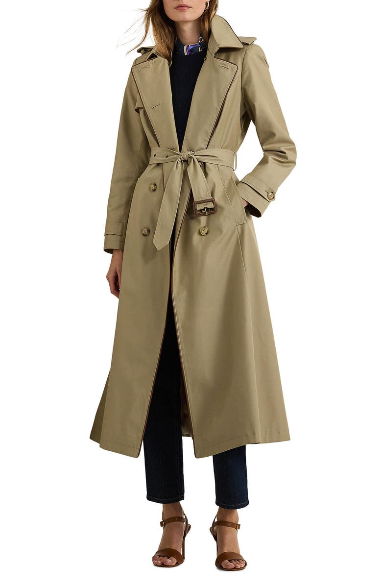 Lauren Ralph Lauren Double Breasted Belted Water Repellent Trench Coat, Main, color,