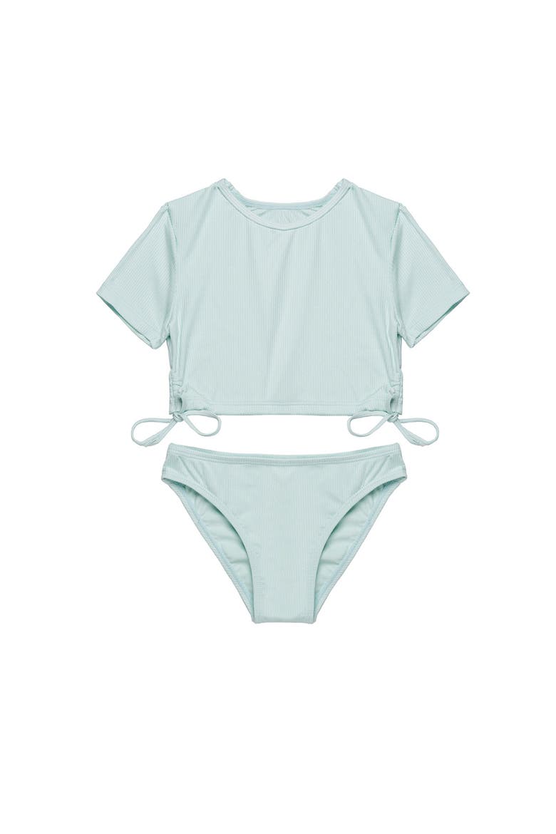 Freya Rib Short Sleeve Side Tie Swim Set, Main, color, Light-Green