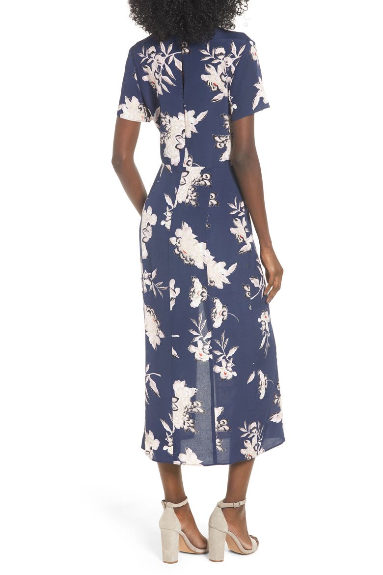 Print Midi Dress, Alternate, color, NAVY PEACOAT KIMONO FLORAL