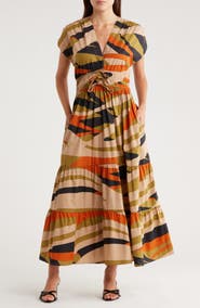 Halogen® Stripe Cap Sleeve Cotton Maxi Dress