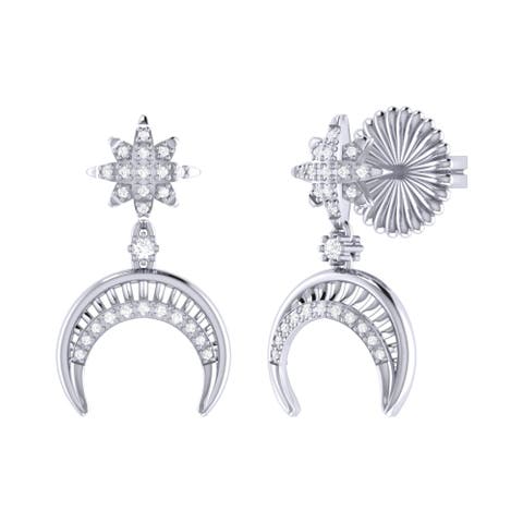 North Star Moon Crescent Sterling Silver Diamond Earring