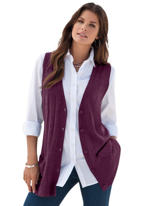 Plus Size Drop Needle Vest Lightweight Sweater Knit (Plus)