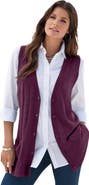 Roaman's Plus Size Drop Needle Vest Lightweight Sweater Knit