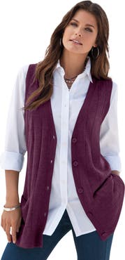 Roaman's Plus Size Drop Needle Vest Lightweight Sweater Knit