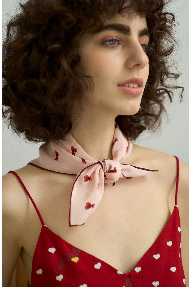 Twin Hearts Silk Bandana, Alternate, color, BLUSH