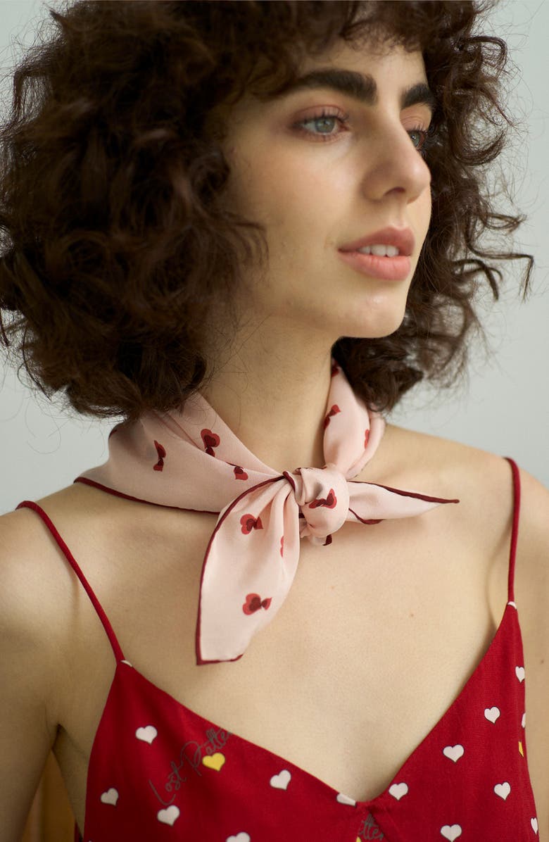 Lost Pattern Twin Hearts Silk Bandana, Alternate, color, Blush