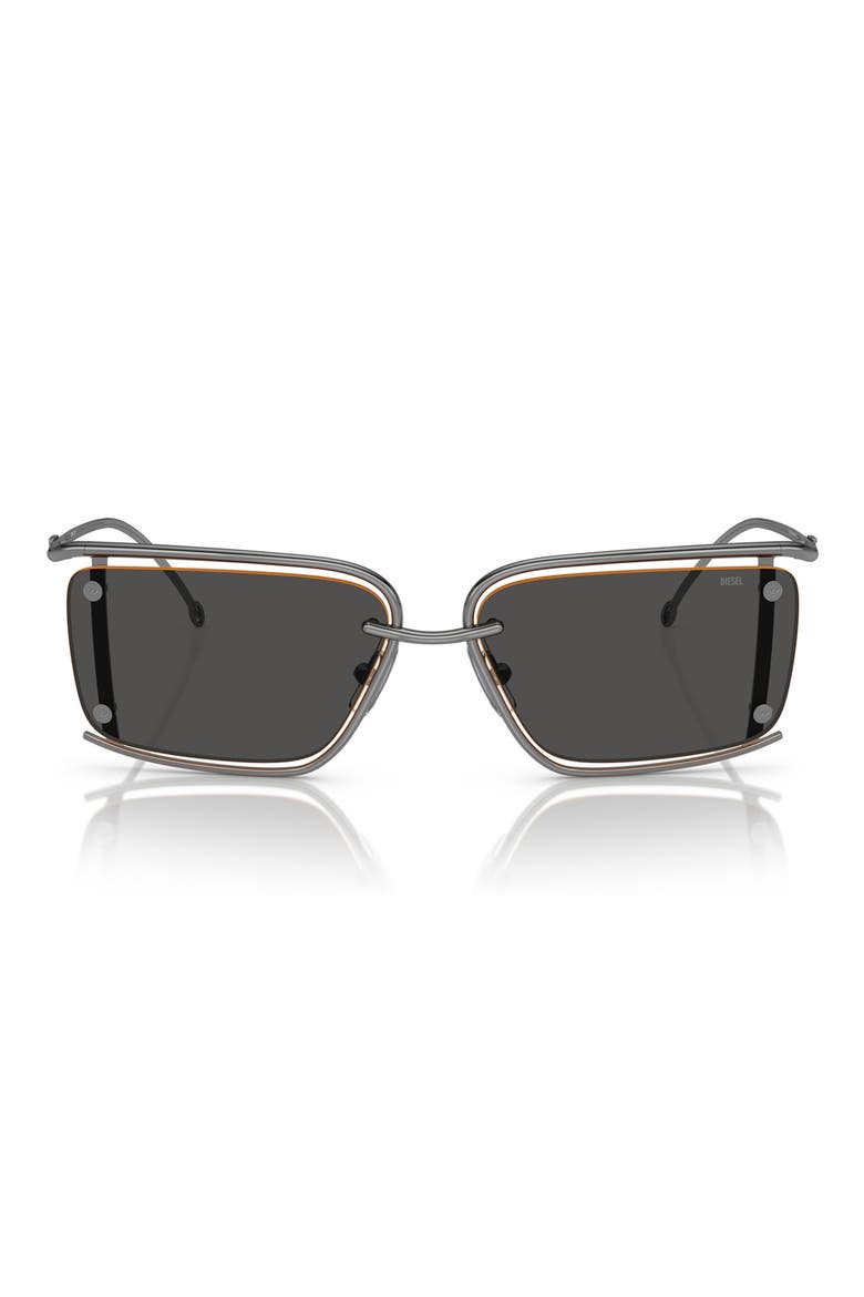 57mm Rectangular Sunglasses, Main, color, SHINY GUNMETAL / DARK GREY