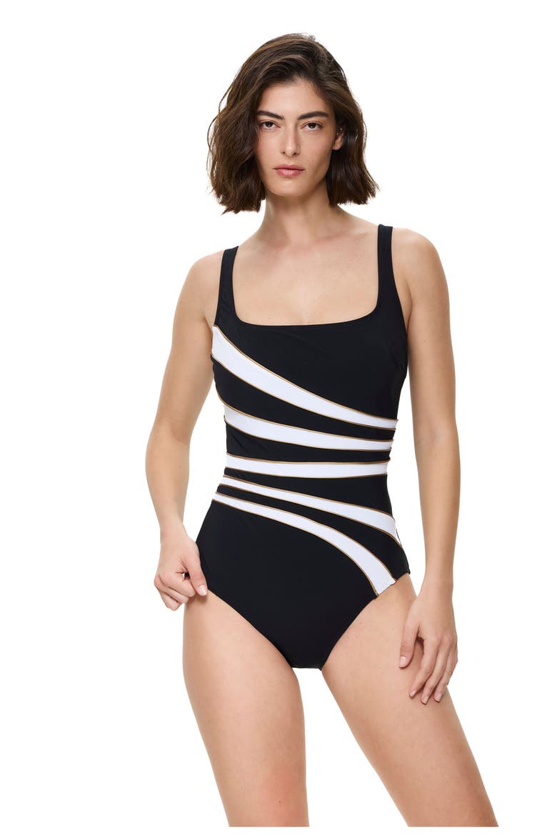 Luxe Allure Square Neck One Piece, Main, color, Black-Gold