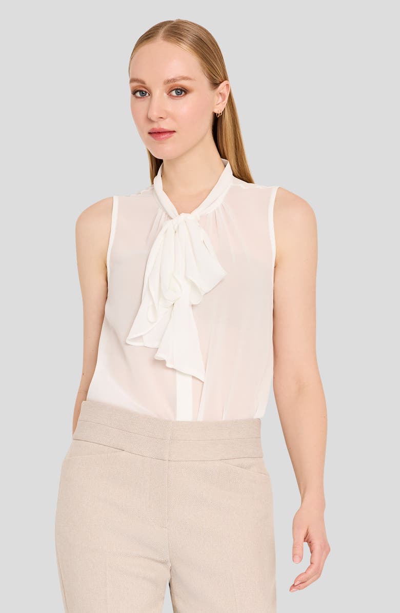 Tahari ASL Ruffle Tie Sleeveless Top, Alternate, color, Ivory