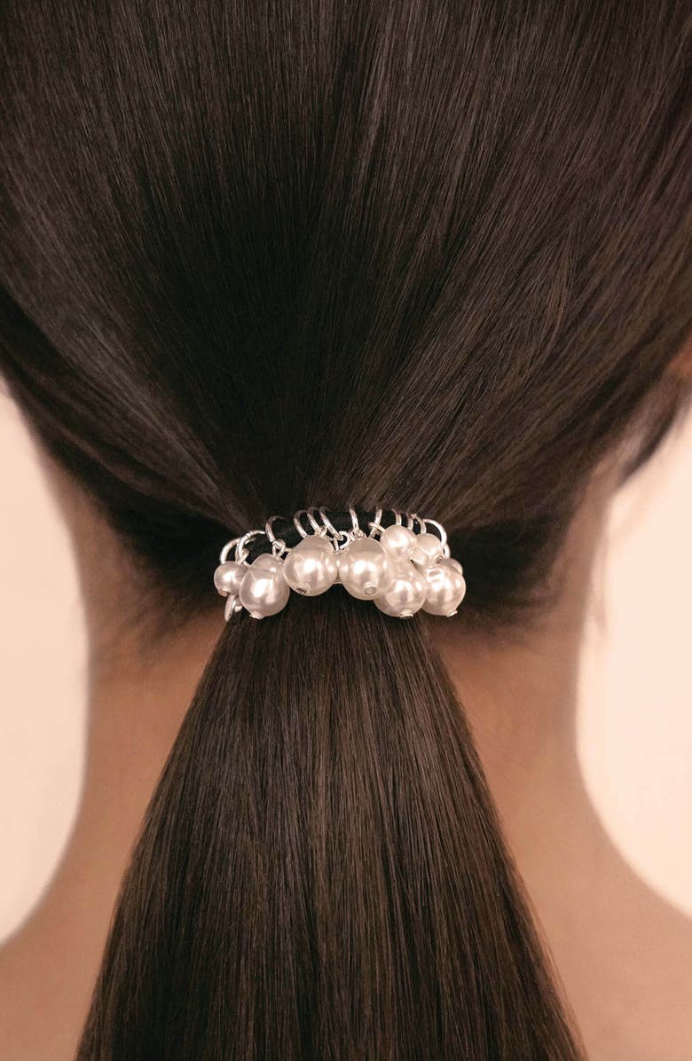 Ettika Mermaid Imitation Pearl Ponytail Holder, Alternate, color, Silver