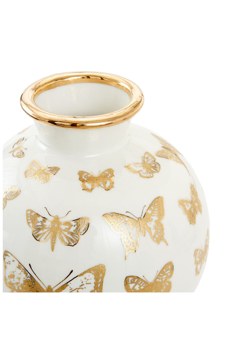 Botanist Round Butterfly Vase, Alternate, color, White / Gold
