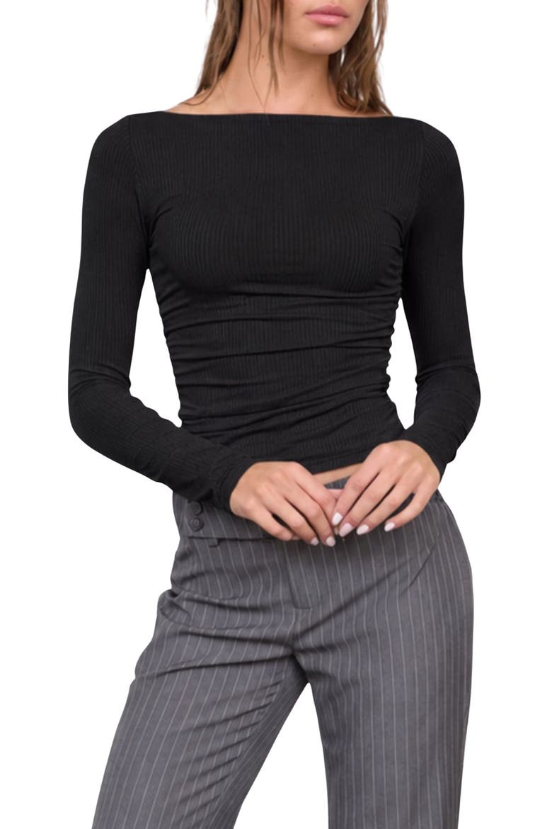 Boat Neck Long Sleeve Rib Top, Main, color, BLACK